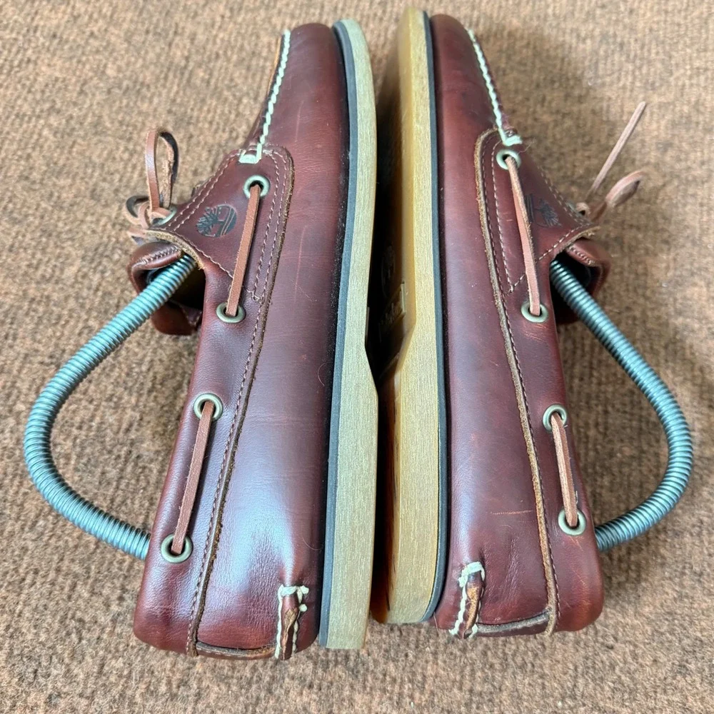 Timberland Mens 7.5 M Burgundy Brown Leather Boat Shoes 25077 Deck Shoes Loafers